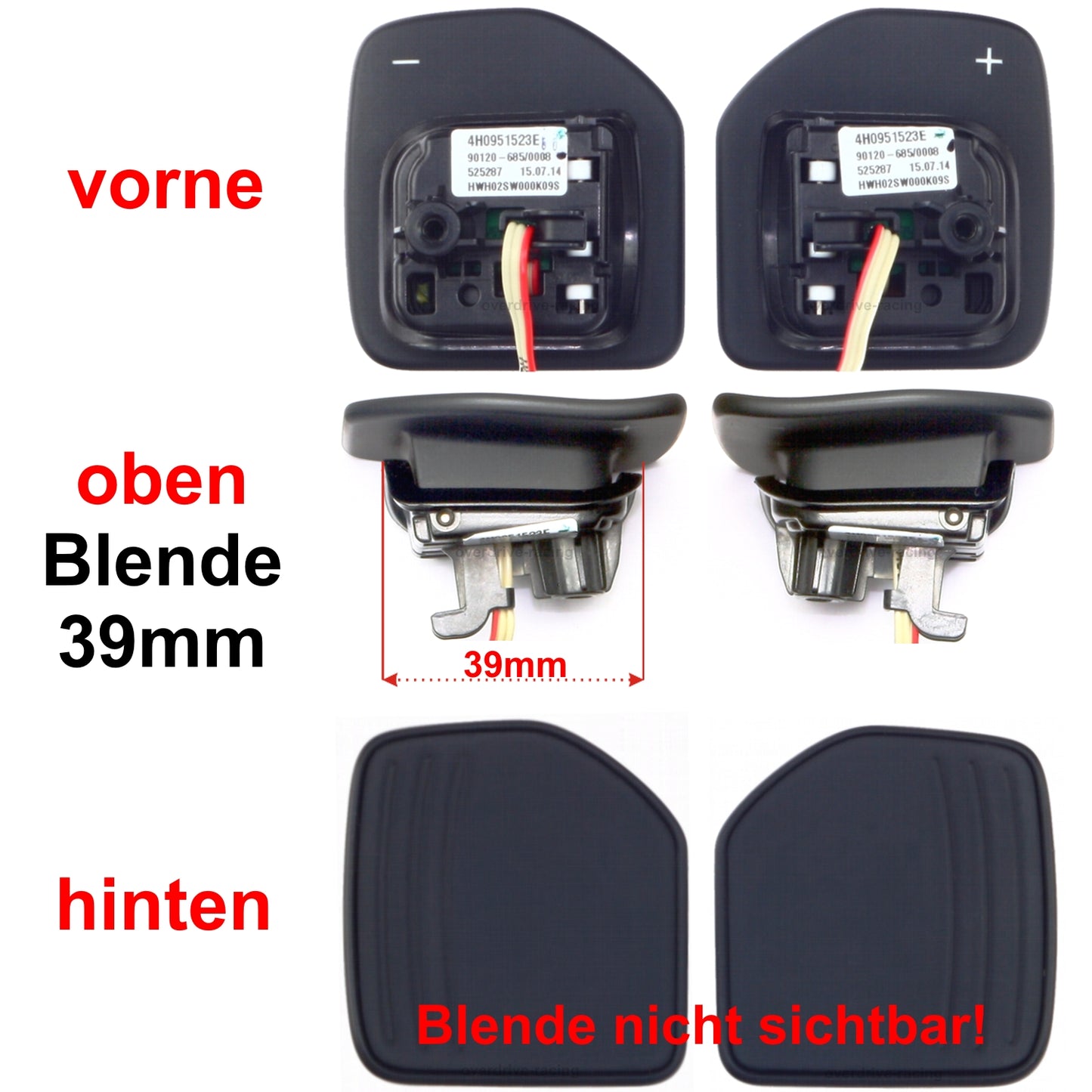 Kunststoff Schaltwippen Verlängerungen Audi A1, A3/S3, A4/S4/RS4, A5/S5/RS5, A6/S6/RS6, A7/S7/RS7, Q5, TT/R/RS, etc.