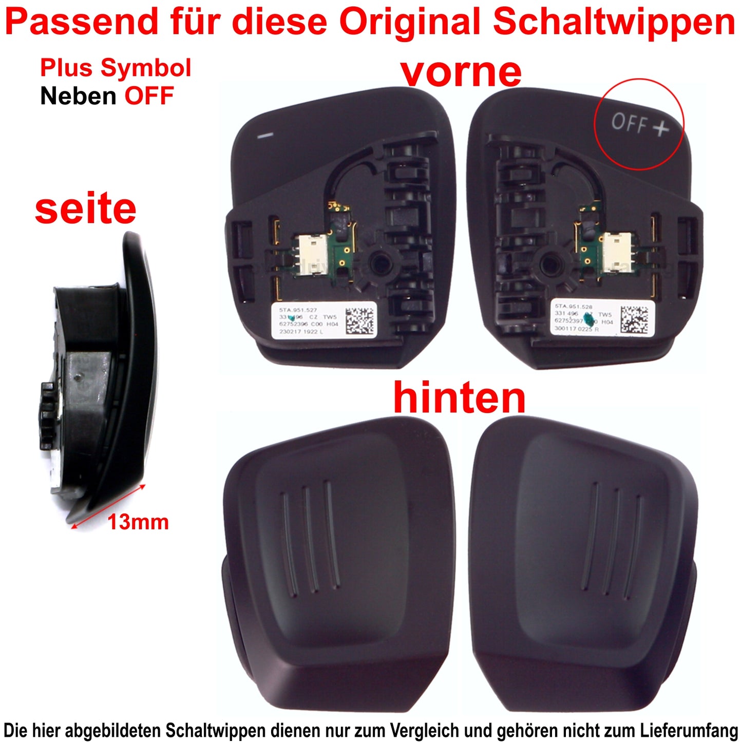 Aluminium Schaltwippen VW Golf 8, T-Roc, Tiguan, Passat, Polo, Arteon, usw.