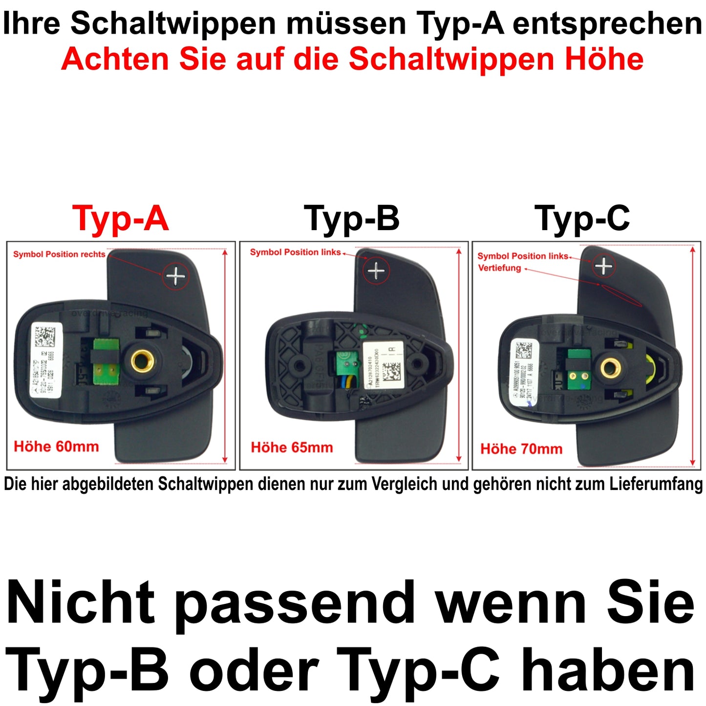 Kunststoff Schaltwippen Verlängerungen Mercedes Modelle Typ A