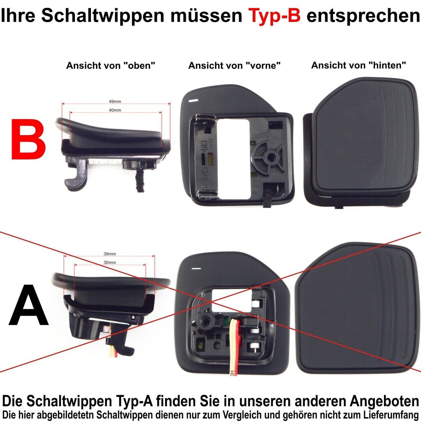 Aluminium Schaltwippen Verlängerungen Audi A1, A3/S3, A4/S4/RS4, A5/S5/RS5, A6/S6/RS6, uvm..