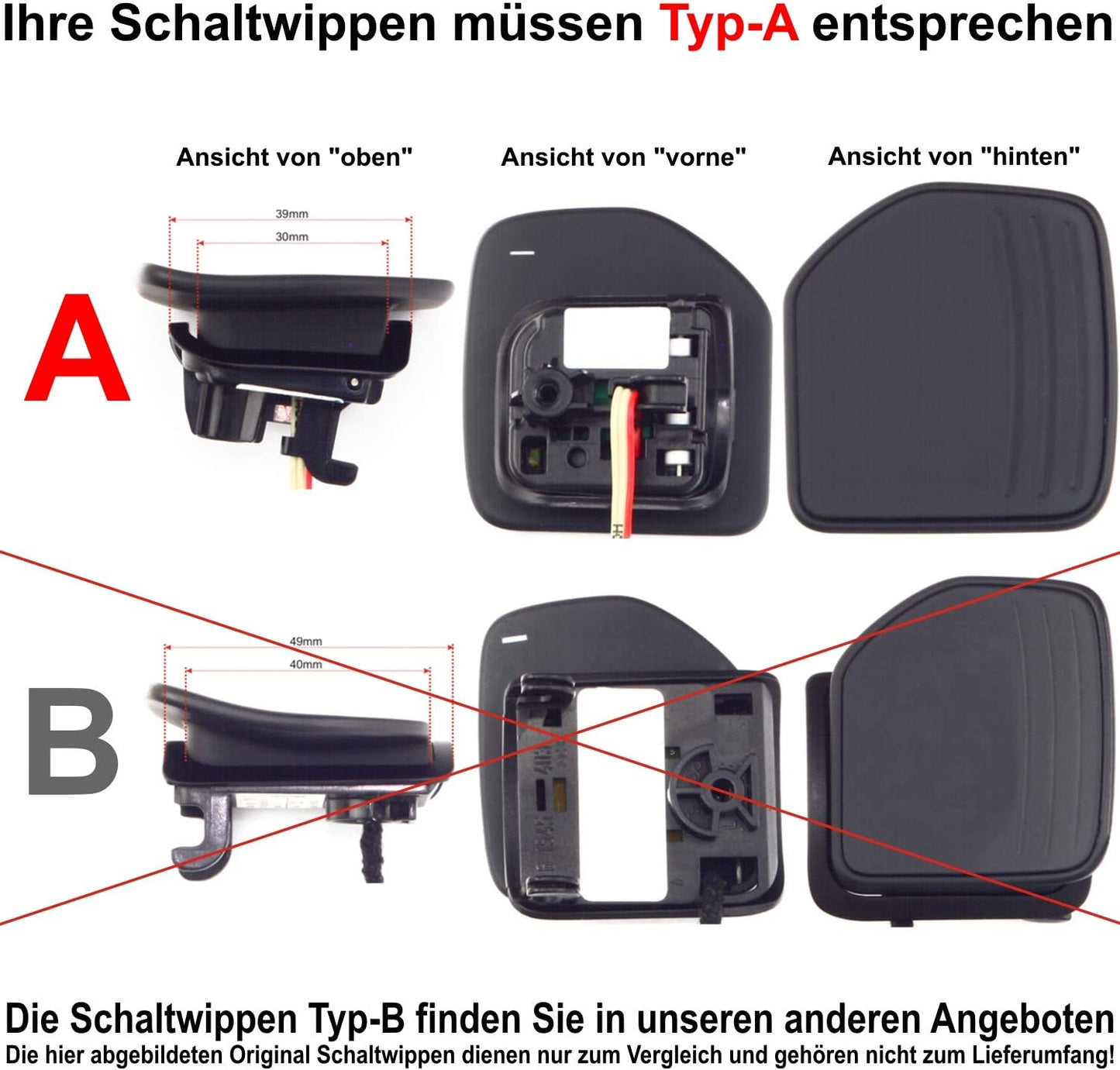 Aluminium Schaltwippen Verlängerungen Audi A1, A3/S3, A4/S4/RS4, A5/S5/RS5, A6/S6/RS6, uvm.