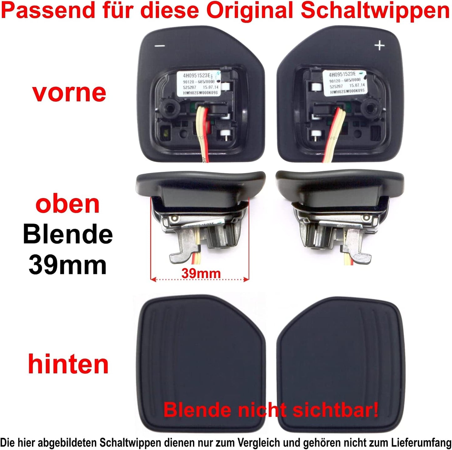 Aluminium Schaltwippen Verlängerungen Audi A1, A3/S3, A4/S4/RS4, A5/S5/RS5, A6/S6/RS6, uvm.