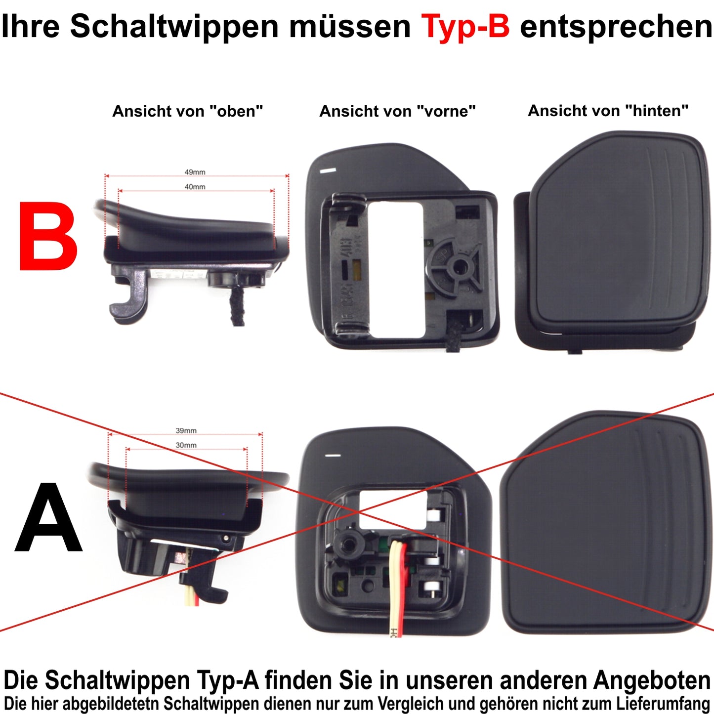 Aluminium Schaltwippen Verlängerungen Audi A3/S3/RS3, A4/S4, A5/S5/RS5, A6/S6/RS6, uvm.