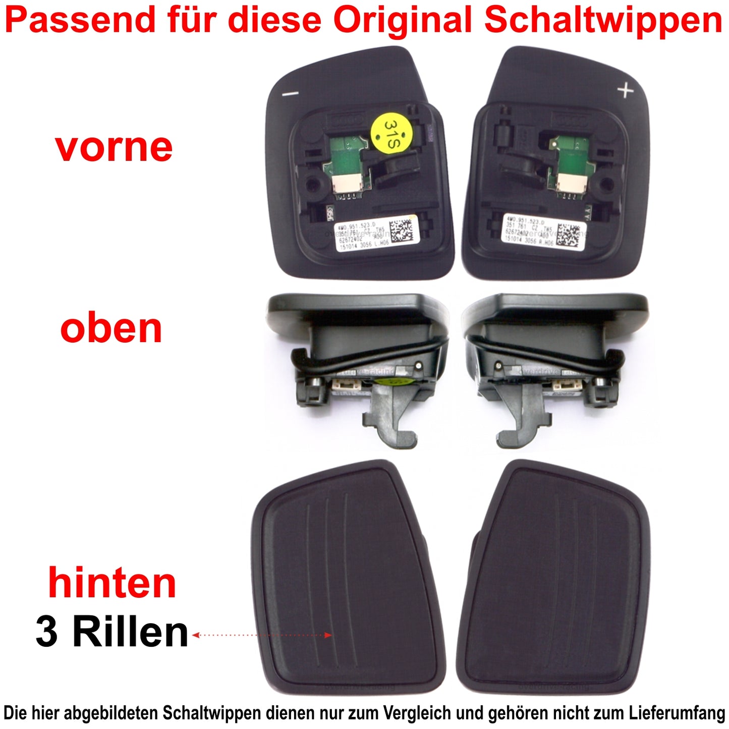 Kunststoff Schaltwippen Verlängerungen Audi A1, A3/S3, A4/S4, A5/S5, TT/S, Q2, Q3, Q5, Q7, Q8, uvm.