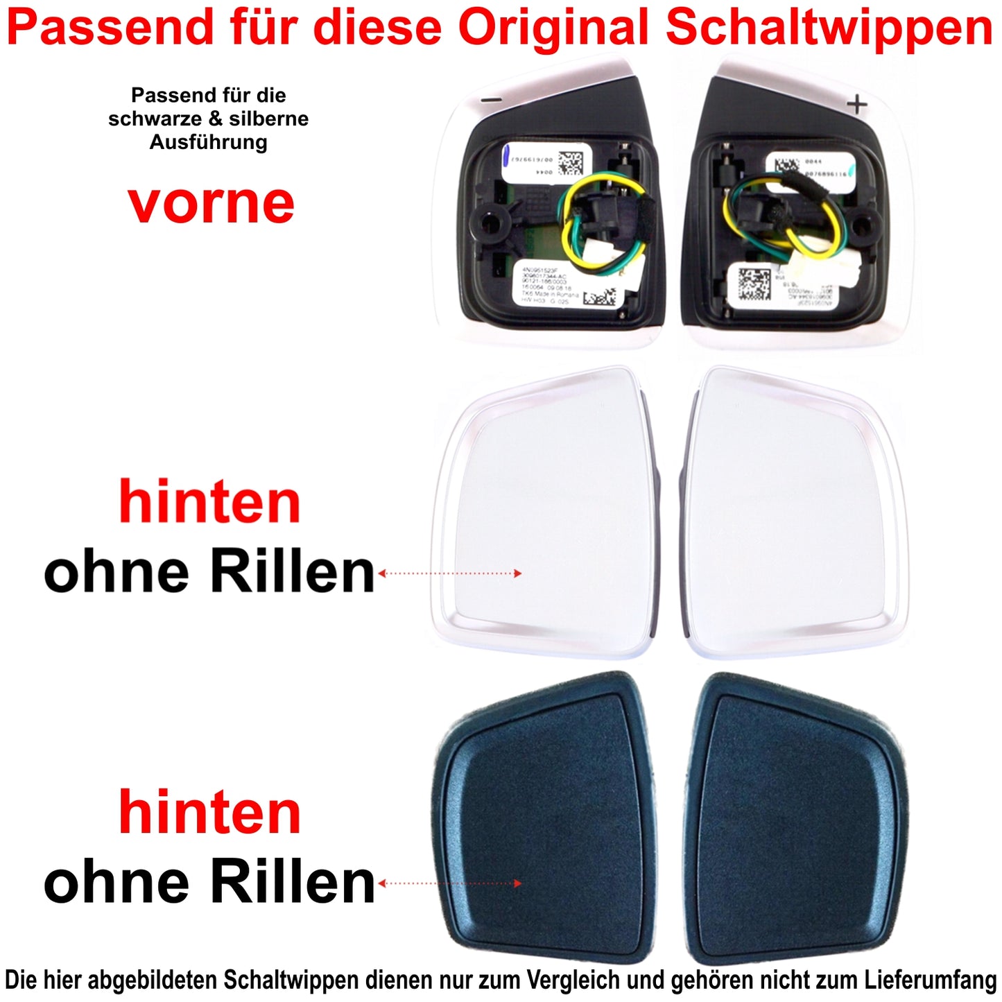 Aluminium Schaltwippen Verlängerungen Audi A1, A3/S3, A4/S4, A5/S5, A6/S6, A7/S7/RS7, A8/S8, E-tron