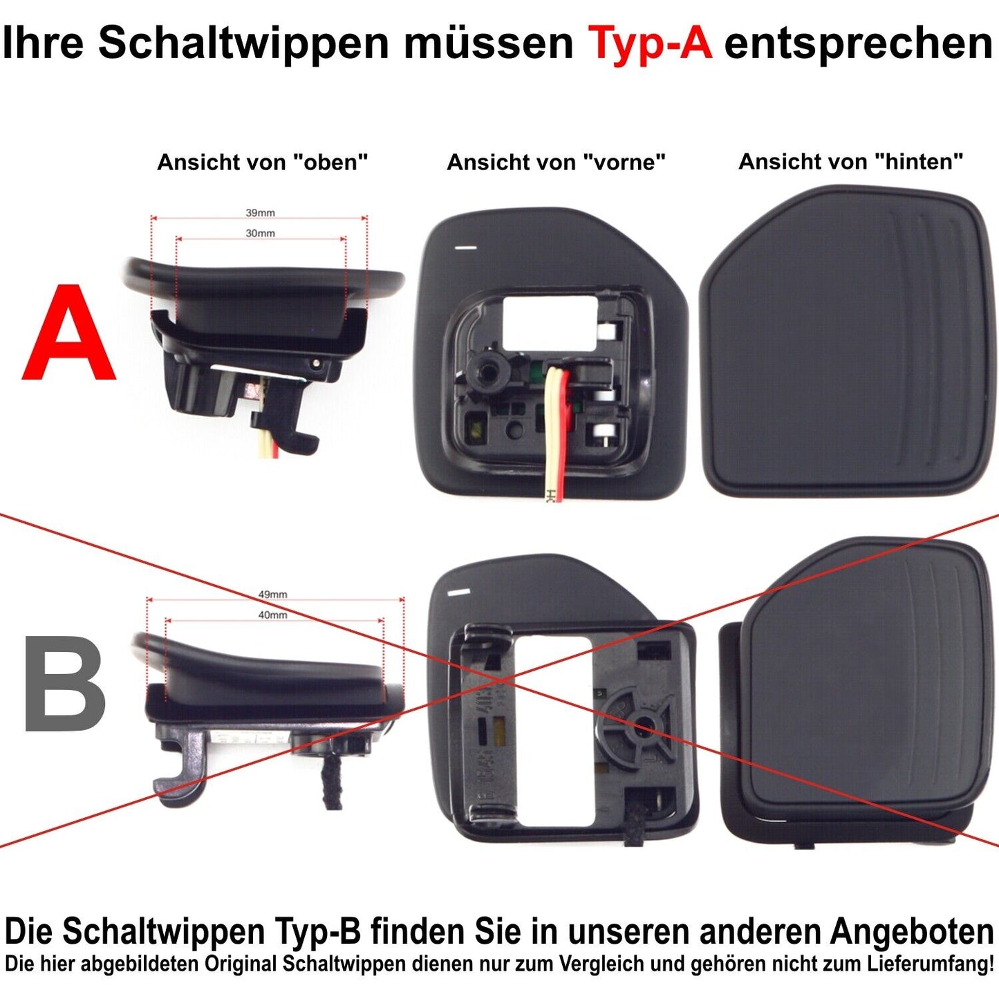 Echt Carbon Schaltwippen Verlängerungen Audi A1, A3/S3, A4/S4/RS4, A5/S5/RS5, A6/S6/RS6, uvm.